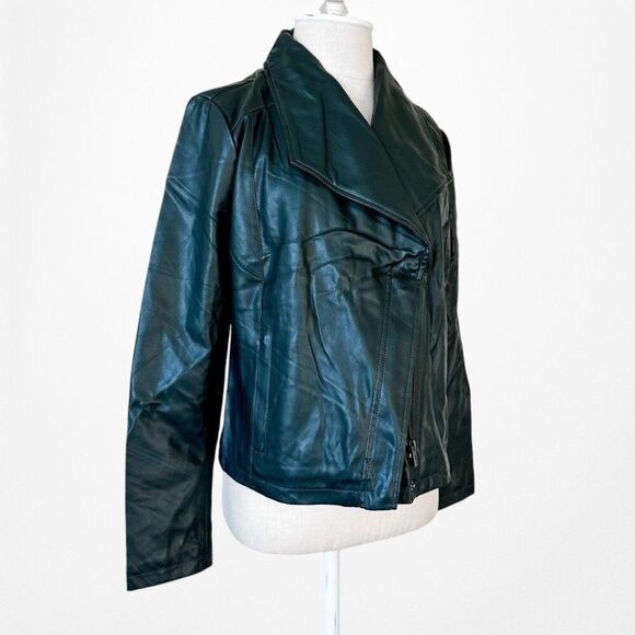 Vintage Y2K Dark Green Motorcycle Faux Leather Jacket Size 6/M - Picture 4 of 6